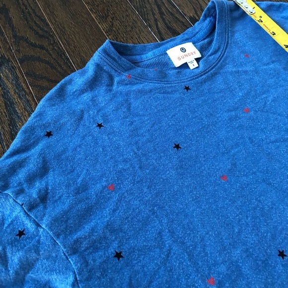 Sundry Women’s 1/Small Dusty Blue Starry Hearts Pima Cotton Pullover Sweatshirt - Picture 12 of 15